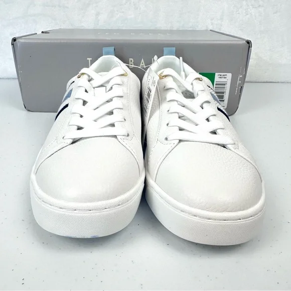 Ted Baker Bailey Icon Women’s 7.5 Classic Leather Tennis Shoe Blue Stripe New - Picture 3 of 13